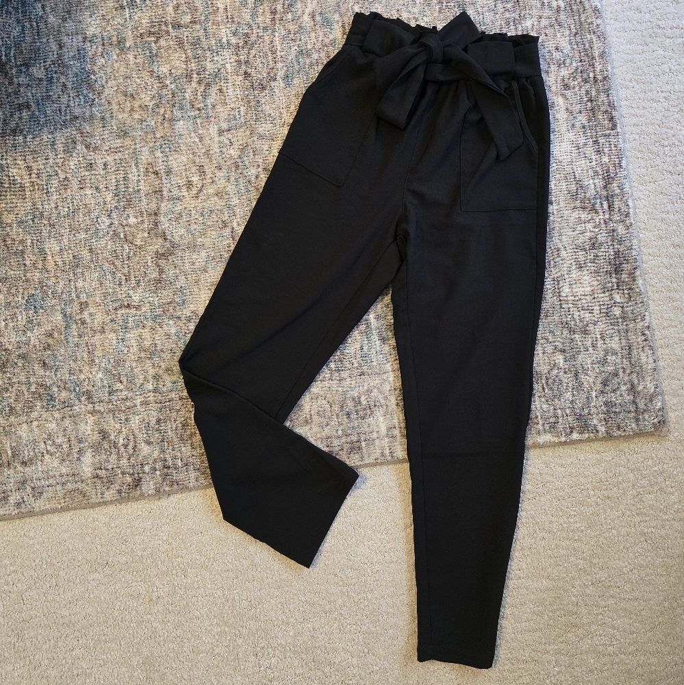 Grace Karin Black Cropped Tie-Waist Pants
